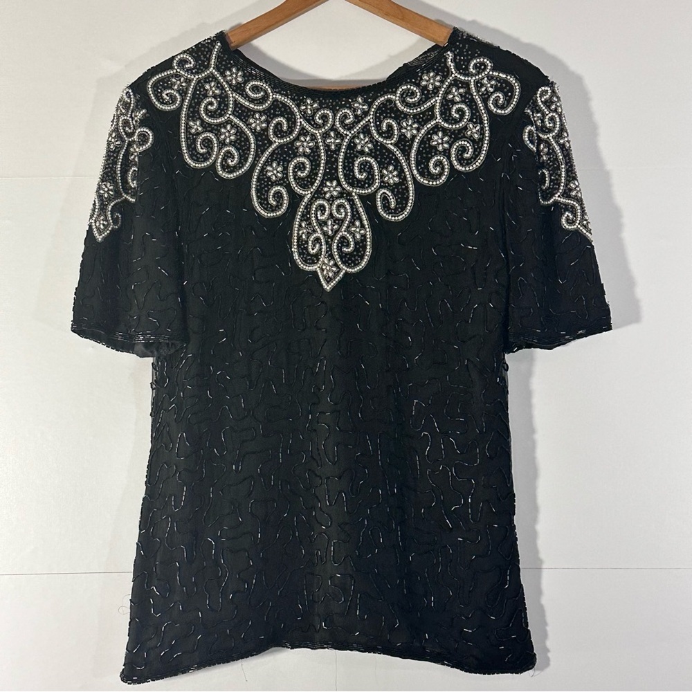 Vintage Black and White Beaded Blouse
